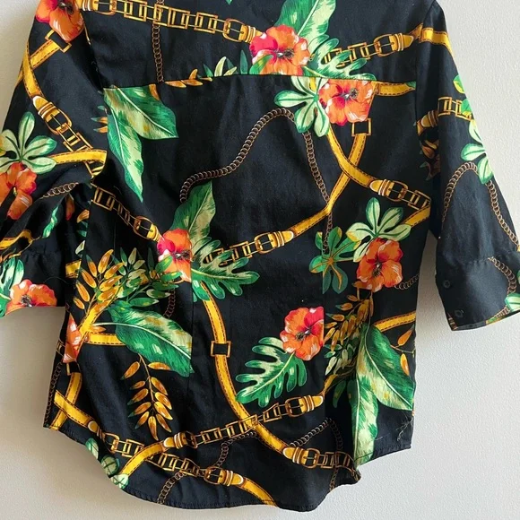 7th Avenue Design Studio Woman's Black Floral Cotton Blend Blouse Size Med - Picture 5 of 5